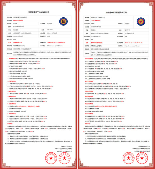 誠信企業(yè)證書